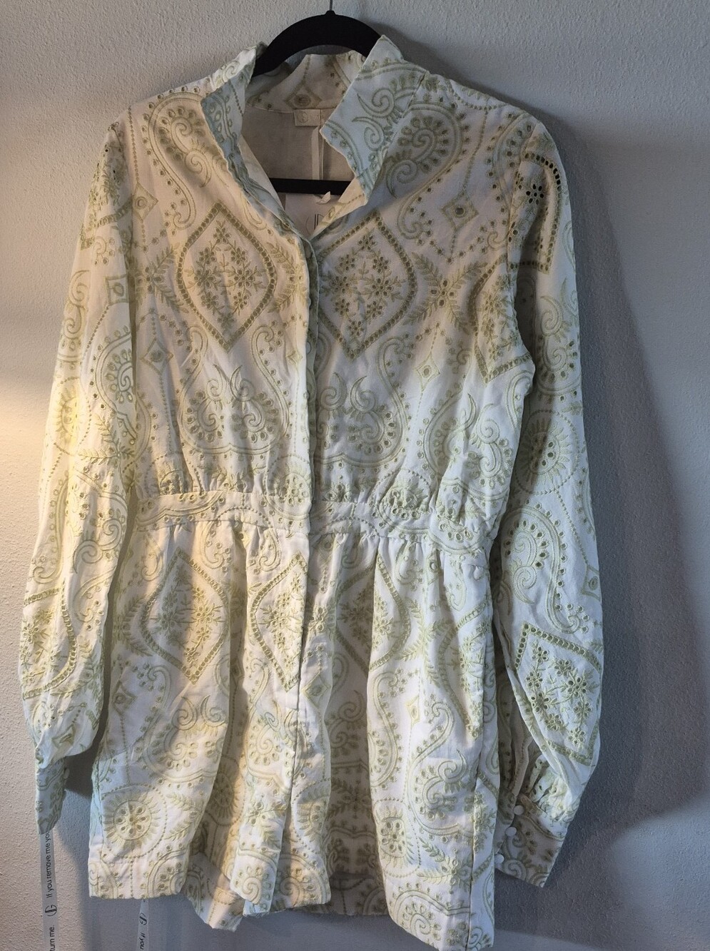 Vita Grace Neesha Embroidered Cotton Playsuit | Green & White | Large